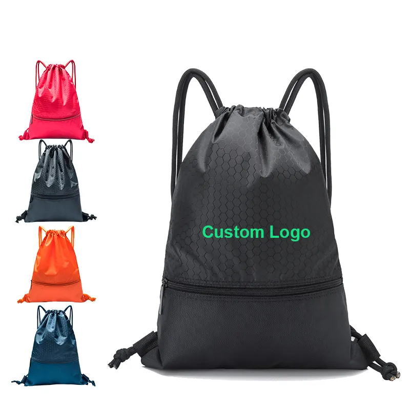Hadiah Promosi Logo yang disesuaikan Sublimated Nylon Polyester Drawstring Ransel Tali Zipper